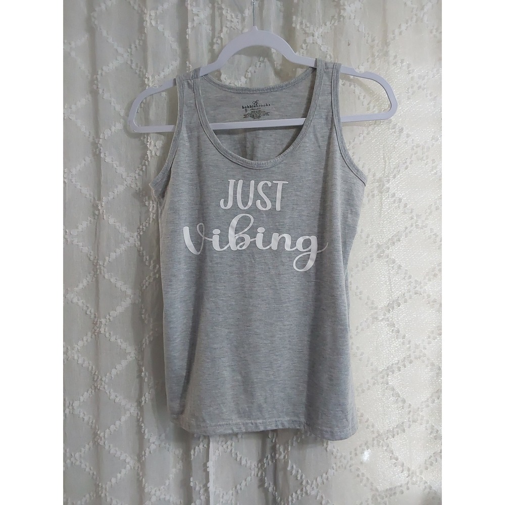 Bobbie Brooks Womens Just Vibing Graphic Tank Top Heather Gray Small Sleeveless - Picture 1 of 2